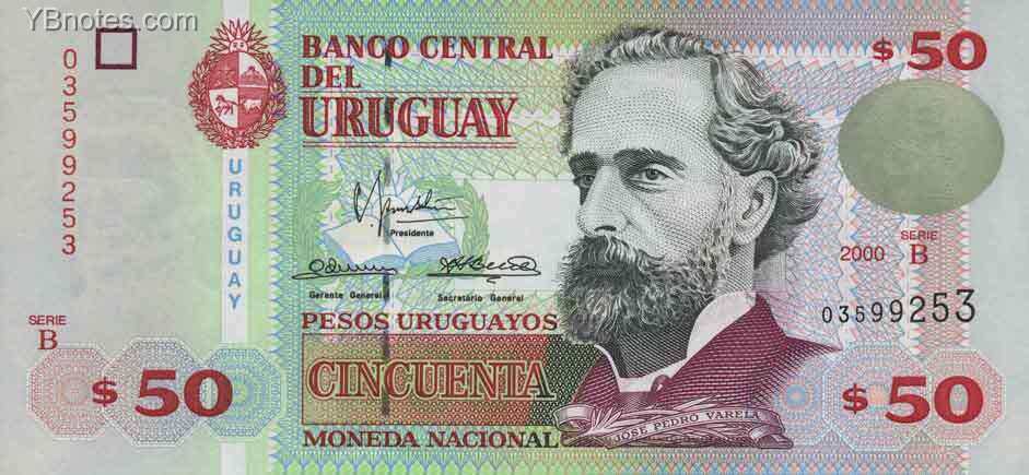 乌拉圭 Pick 75 2000年版50 Pesos Uruguayos 纸钞 