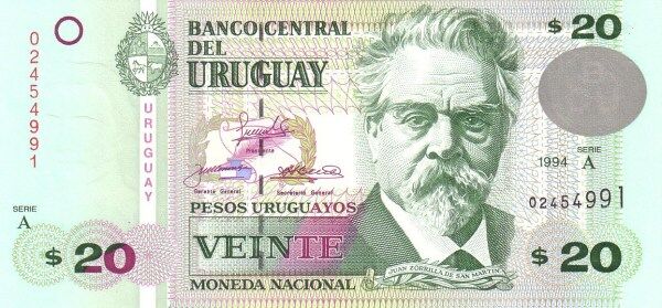 乌拉圭 Pick 74 1994年版20 Pesos Uruguayos 纸钞 