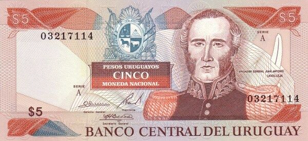 乌拉圭 Pick 73A ND1997年版5 Pesos Uruguayos 纸钞 