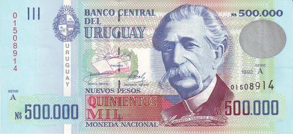 乌拉圭 Pick 73 1992年版500,000 Nuevos Pesos 纸钞 