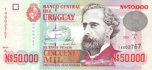 乌拉圭 Pick 70 1991年版50000 Nuevos Pesos 纸钞 