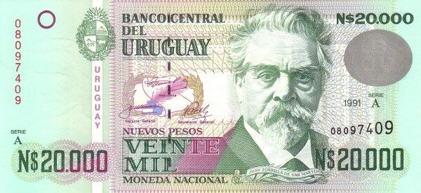 乌拉圭 Pick 69 1991年版20000 Nuevos Pesos 纸钞 
