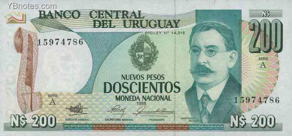 乌拉圭 Pick 66 1986年版200 Nuevo Pesos 纸钞 