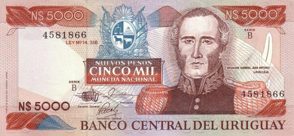 乌拉圭 Pick 65 ND1983年版5000 Nuevos Pesos 纸钞 