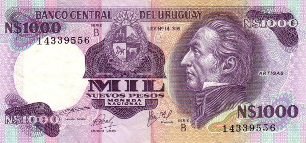 乌拉圭 Pick 64b ND1978-81年版1000 Nuevos Pesos 纸钞 