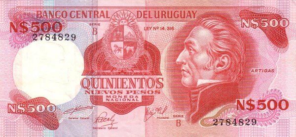 乌拉圭 Pick 63b ND1978-85年版500 Nuevos Pesos 纸钞 