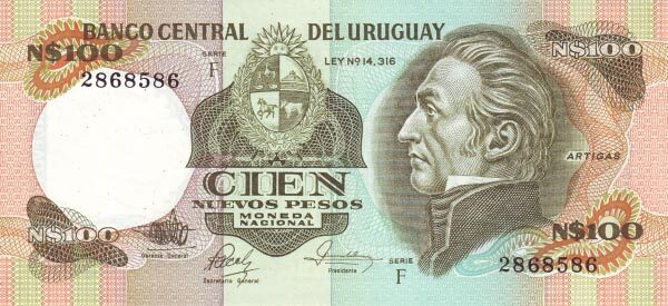 乌拉圭 Pick 62c ND1978-86年版100 Nuevos Pesos 纸钞 