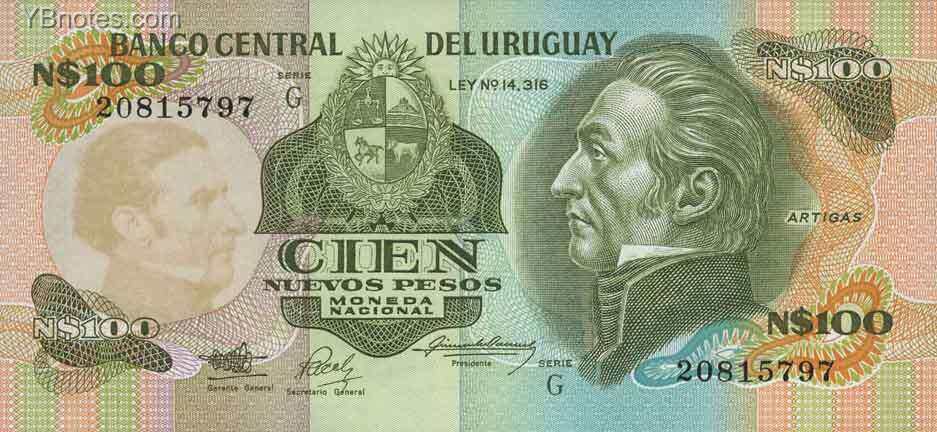 乌拉圭 Pick 62A ND1987年版100 Nuevo Pesos 纸钞 