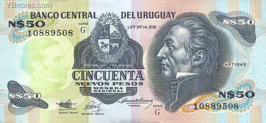 乌拉圭 Pick 61A ND1989年版50 Nuevo Pesos 纸钞 