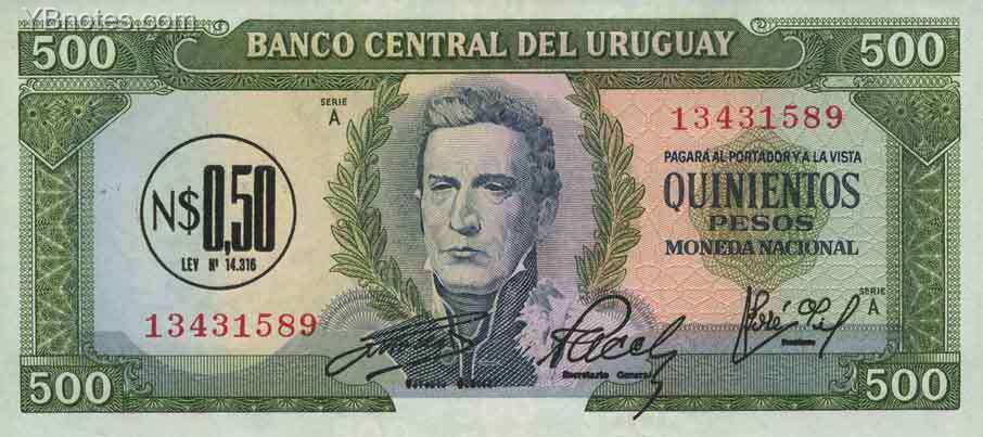 乌拉圭 Pick 54 ND1975年版0.5 Nuevo Peso 纸钞 
