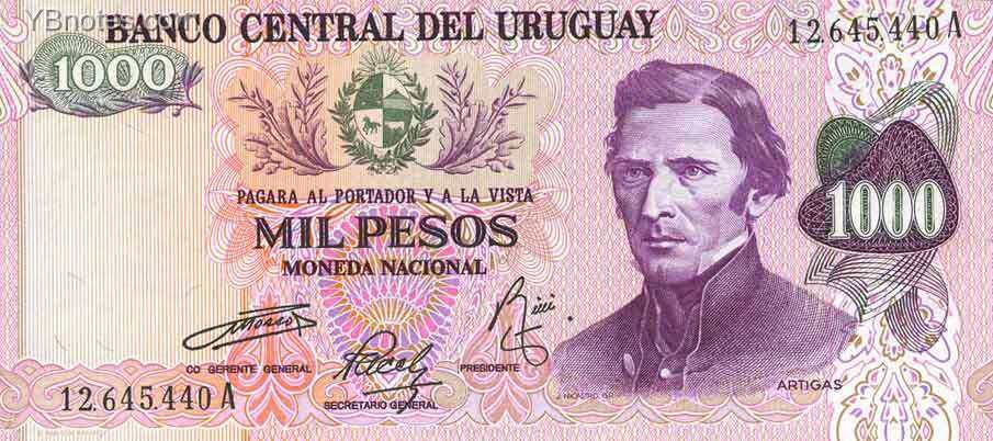 乌拉圭 Pick 52 ND1974年版1000 Pesos 纸钞 