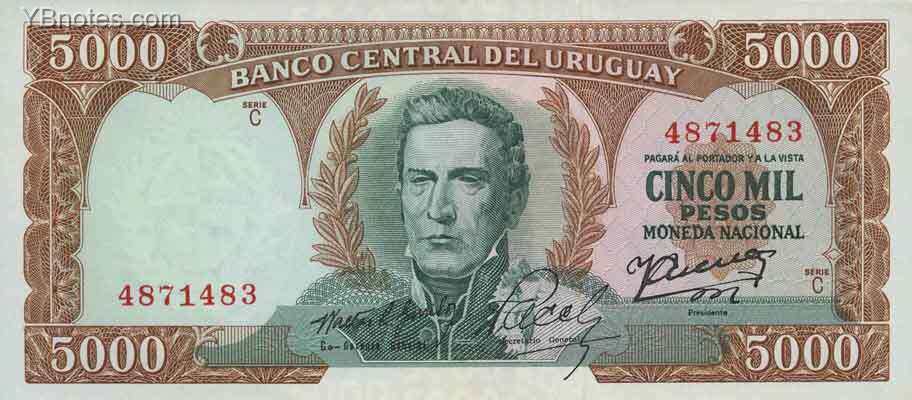 乌拉圭 Pick 50b ND1967年版5000 Pesos 纸钞 