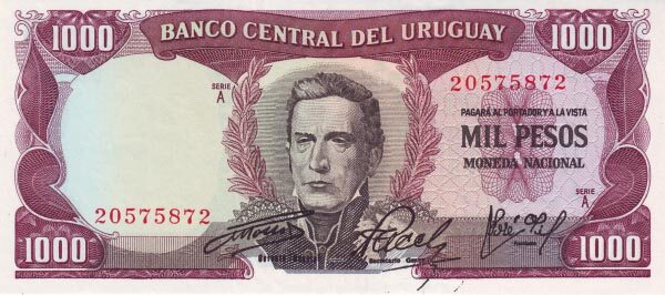 乌拉圭 Pick 49 ND1967年版1000 Pesos 纸钞 