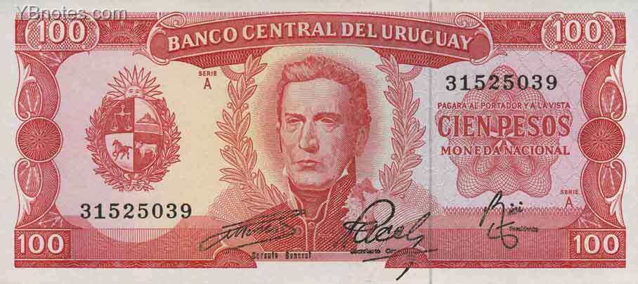 乌拉圭 Pick 47 ND1967年版100 Pesos 纸钞 