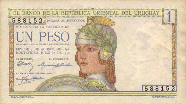 乌拉圭 Pick 17 1930.7.18年版1 Peso 纸钞 