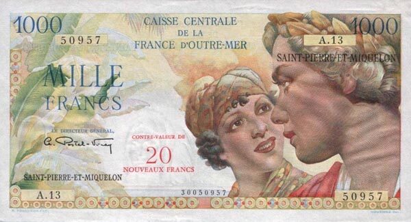 圣皮尔与米克隆岛 Pick 34 ND1964年版20 Nouveaux Francs 纸钞 