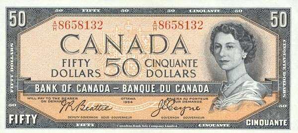 加拿大 Pick 081a 1954年版50 Dollars 纸钞 