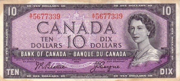 加拿大 Pick 079a 1954年版10 Dollars 纸钞 