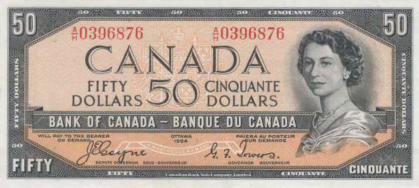 加拿大 Pick 071a 1954年版50 Dollars 纸钞 