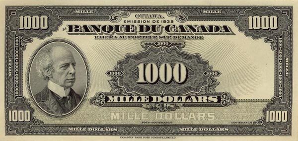 加拿大 Pick 057 1935年版1000 Dollars 纸钞 