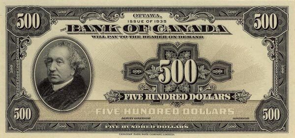 加拿大 Pick 054 1935年版500 Dollars 纸钞 