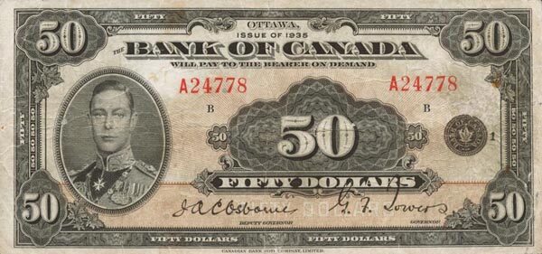加拿大 Pick 050 1935年版50 Dollars 纸钞 