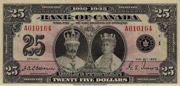 加拿大 Pick 048 1935.5.6年版25 Dollars 纸钞 