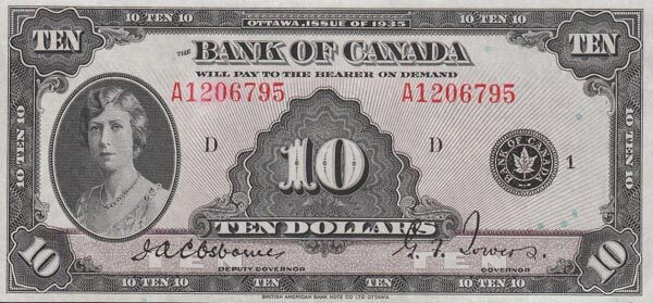 加拿大 Pick 044 1935年版10 Dollars 纸钞 