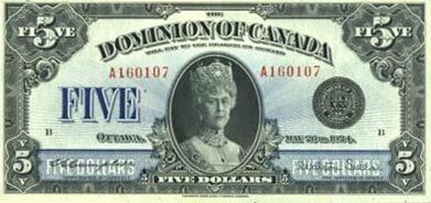 加拿大 Pick 035 1924.5.26年版5 Dollars 纸钞 