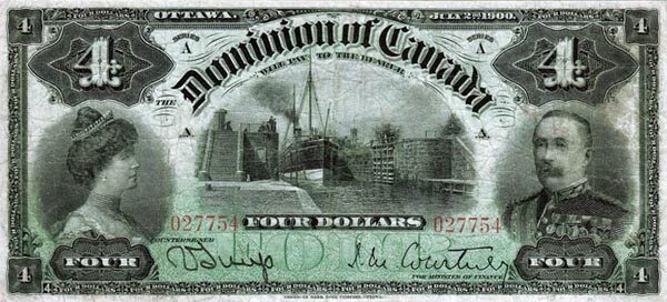 加拿大 Pick 025 1900.7.2年版4 Dollars 纸钞 
