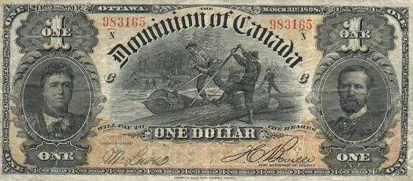 加拿大 Pick 024Ab 1898.3.1年版1 Dollar 纸钞 