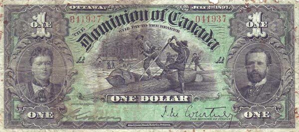 加拿大 Pick 022 1897.7.2年版1 Dollar 纸钞 
