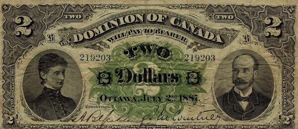 加拿大 Pick 021 1887.7.2年版2 Dollars 纸钞 