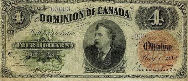 加拿大 Pick 020 1882.5.1年版4 Dollars 纸钞 