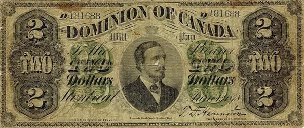 加拿大 Pick 019 1878.6.1年版2 Dollars 纸钞 