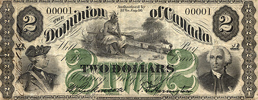 加拿大 Pick 013 1870.7.1年版2 Dollars 纸钞 