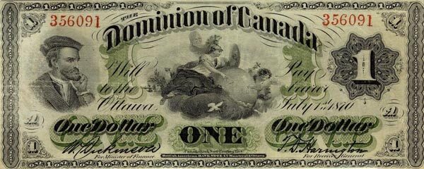 加拿大 Pick 012 1870.7.1年版1 Dollar 纸钞 