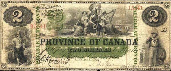 加拿大 Pick 002b 1866.10.1年版2 Dollars 纸钞 