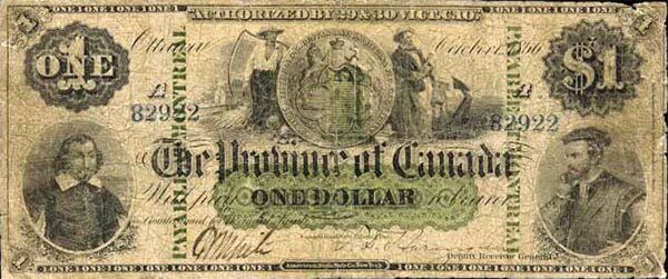 加拿大 Pick 001a 1866.10.1年版1 Dollar 纸钞 