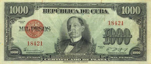 古巴pick 076a 1944年版1000 pesos 纸钞 _古巴纸钞_美洲纸钞_纸币