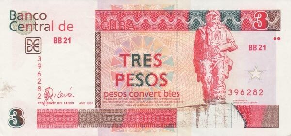 古巴 Pick FX47 2006年版3 Pesos Convertibles 纸钞 