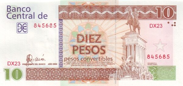 古巴 Pick FX45 2004年版10 Pesos Convertibles 纸钞 