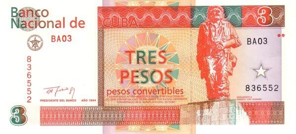 古巴 Pick FX38 1994年版3 Pesos Convertibles 纸钞 