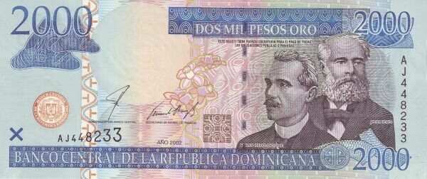 多米尼加 Pick 174 2002年版2000 Pesos Oro 纸钞 
