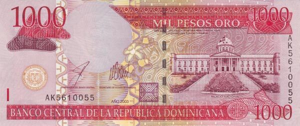 多米尼加 Pick 173 2003年版1000 Pesos Oro 纸钞 