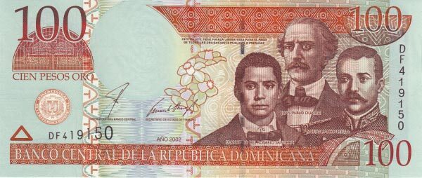 多米尼加 Pick 171 2002年版100 Peso Oro 纸钞 