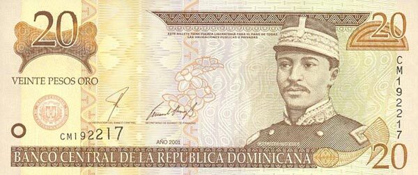 多米尼加 Pick 166 2001年版20 Peso Oro 纸钞 