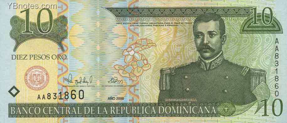 多米尼加 Pick 165 2000年版10 Peso Oro 纸钞 