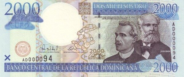 多米尼加 Pick 164 2000年版2000 Pesos Oro 纸钞 