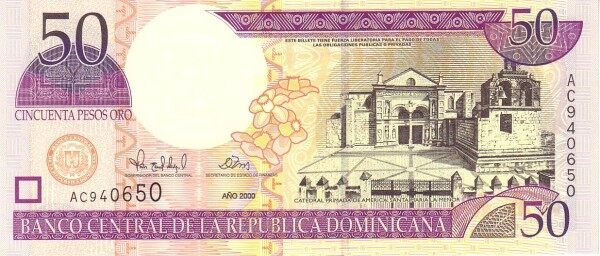 多米尼加 Pick 161 2000年版50 Pesos Oro 纸钞 